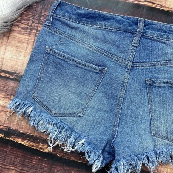 Mossimo High Rise Denim Shorts Cut Off Distressed Lace Pockets - Picture 7 of 8